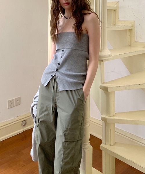 チューブトップ ベアトップ button lib knit bustier