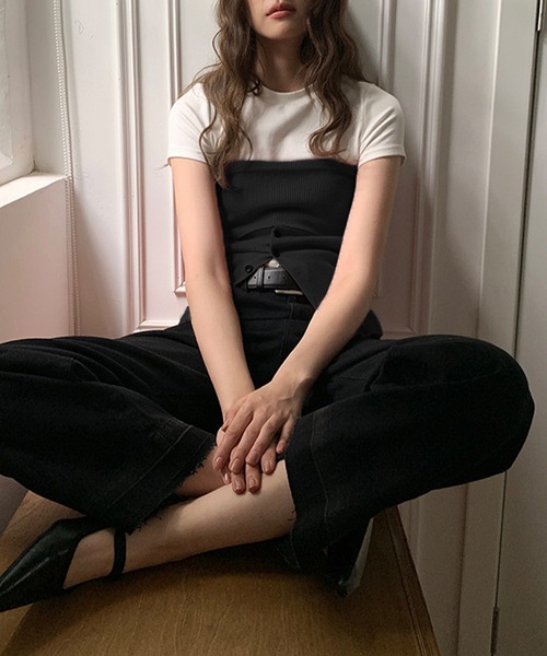 チューブトップ ベアトップ button lib knit bustier SUWDEE チューブトップ ベアトップ button lib knit bustier