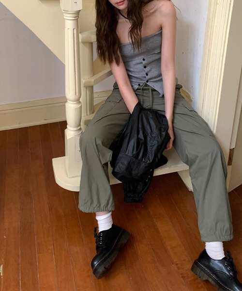 チューブトップ ベアトップ button lib knit bustier SUWDEE チューブトップ ベアトップ button lib knit bustier
