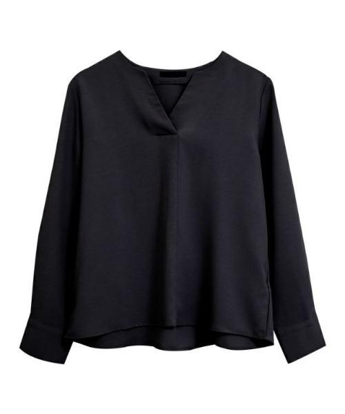ブラウス シャツ アセテートオーガンジー キーネックブラウス レディース キーネックブラウス レディース 長袖 春 秋 M L ≪ゆうメール便