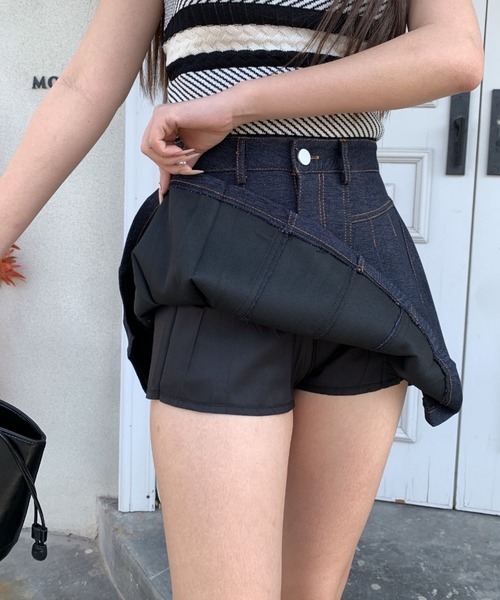 FINEnough デニムスカート ステッチ配色インパン付きデニム