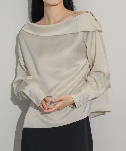 NEUNA ブラウス シャツ 2wayサテンワンショルブラウス