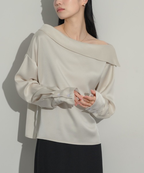 ブラウス シャツ 2wayサテンワンショルブラウス レディース NEUNA ブラウス シャツ 2wayサテンワンショルブラウス