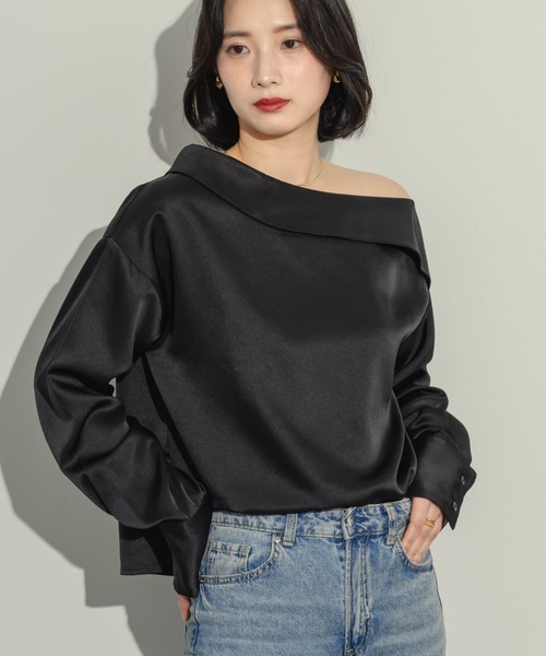 NEUNA ブラウス シャツ 2wayサテンワンショルブラウス