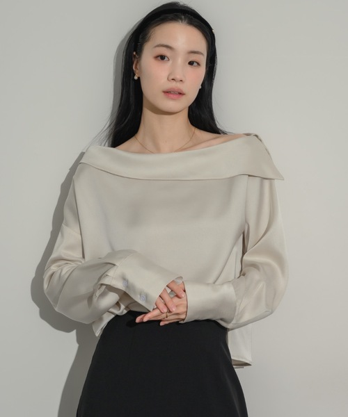 ブラウス シャツ 2wayサテンワンショルブラウス レディース NEUNA ブラウス シャツ 2wayサテンワンショルブラウス