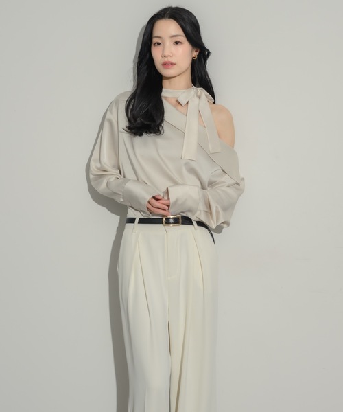 NEUNA ブラウス シャツ 2wayサテンワンショルブラウス
