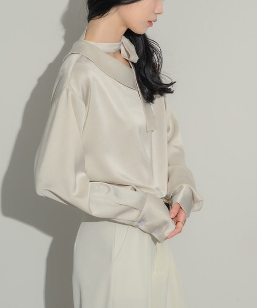 ブラウス シャツ 2wayサテンワンショルブラウス レディース NEUNA ブラウス シャツ 2wayサテンワンショルブラウス