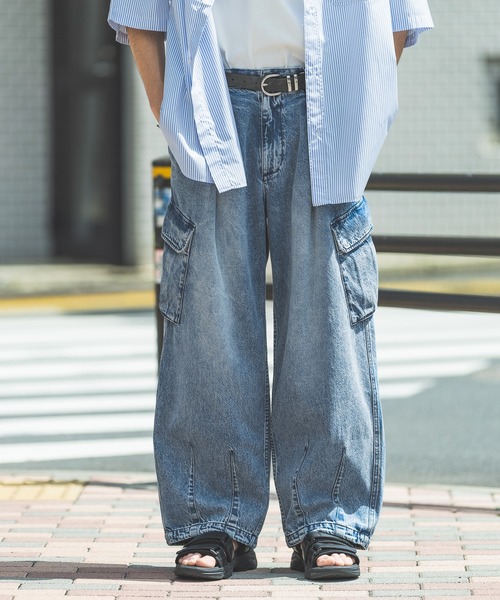 定価6万！新品FRAME DENIMライトブルーストレートカーゴデニム ジーンズ デニム デニムパンツ カーゴデニムパンツ 132265