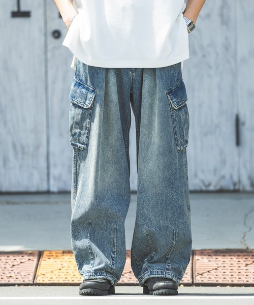 カーゴパンツ パラシュート 着やせ   ワイド  デニムパンツ カーゴパンツ パラシュート 着やせ ワイド デニムパンツ (パンツ
