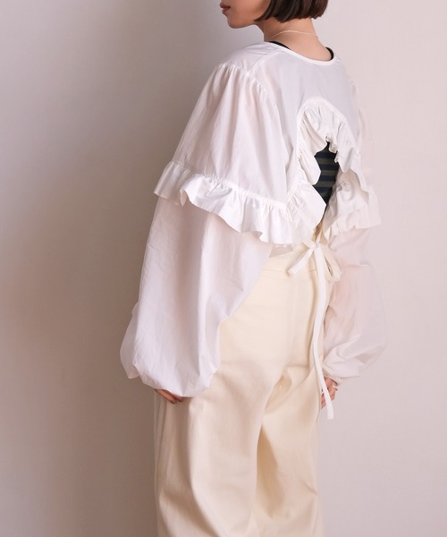 AKTE（アクテ） ブラウス シャツ バックオープンフリルボレロ