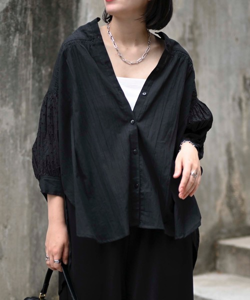 ブラウス シャツ インド綿カットワークブラウス レディース ＆HALF ブラウス シャツ インド綿刺繍使いカットワークブラウス