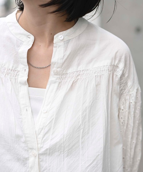 新品 9691 ML カットワーク 刺繍 綿100％ シャツ プルオーバー ベージュ 夏 レディース インド製 コットン 売れ筋商品|||ブラウス 異素材切替 50代 60代 70代 ＆HALF ブラウス シャツ 刺繍プルオーバーブラウス（インド綿