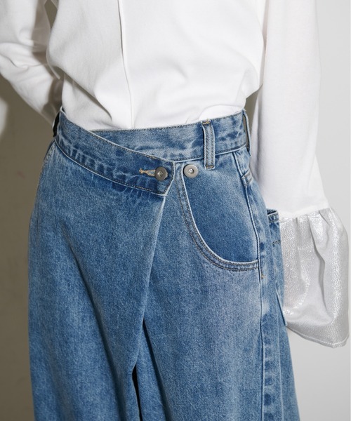 [THE YOn] обработка Denim брюки S голубой женский 