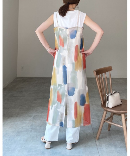 She's Closet ワンピース 水彩ニュアンス柄ロング丈メッシュ