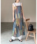 ワンピース 水彩ニュアンス柄 ロング丈 メッシ...の詳細画像5