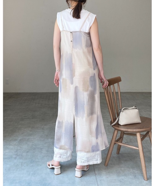 CHICWISH(シックウィッシュ)｜水彩メッシュキャミワンピース She's Closet ワンピース 水彩ニュアンス柄ロング丈メッシュ