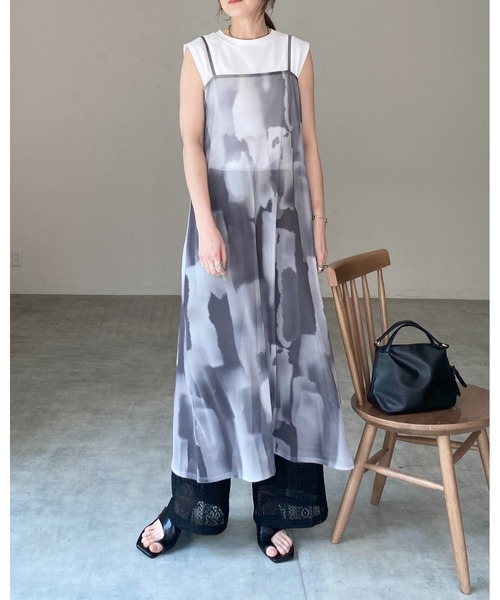 CHICWISH(シックウィッシュ)|水彩メッシュキャミワンピース She's Closet ワンピース 水彩ニュアンス柄ロング丈メッシュ