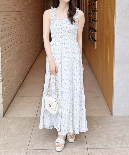 INGNI ワンピース ドレス 2way INGNI ワンピース 2Wayフリル花柄シャーリングワンピース