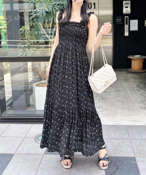 INGNI ワンピース ドレス 2way INGNI ワンピース 2Wayフリル花柄シャーリングワンピース
