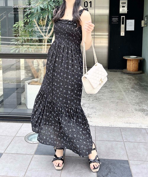 INGNI ワンピース ドレス 2way INGNI ワンピース 2Wayフリル花柄シャーリングワンピース