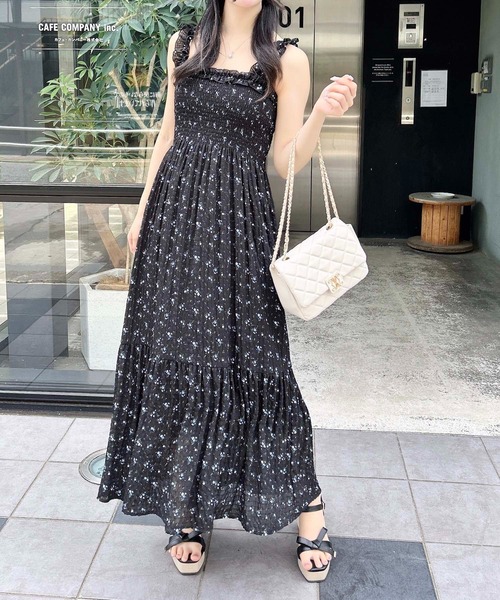 INGNI ワンピース ドレス 2way INGNI ワンピース 2Wayフリル花柄シャーリングワンピース