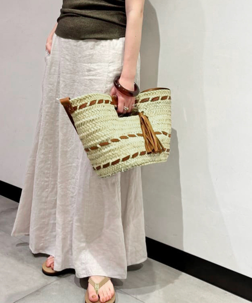 KECH かごバッグ ストロー ナチュラル FRAMeWORK かごバッグ カゴバッグ KECH raffia leather tassel