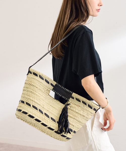 【ファッション通販】 KECH カゴバッグ かごバッグ FRAMeWORK raffia tassel leather バッグ