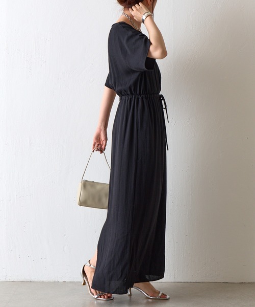 CASA FLINE リネン混アシンメトリーカシュクールワンピース ブラック CASA FLINE リネン混アシンメトリーカシュクールワンピース