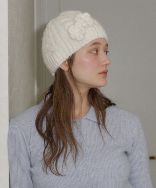 GIUNON ニット帽 ニットキャップ flower cable knit cap / フラワー
