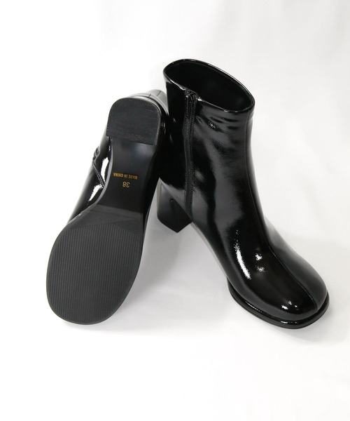 【美品】MELT THE LADY エナメル ショートブーツ 38 黒 melt the lady】メルトザレディ エナメルスクエアショートブーツ