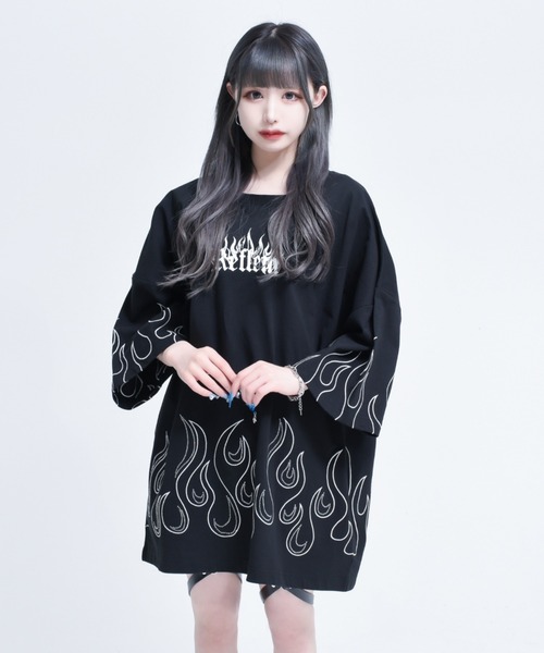 「REFLEM」 半袖Tシャツ FREE ブラック×レッド レディース_画像2