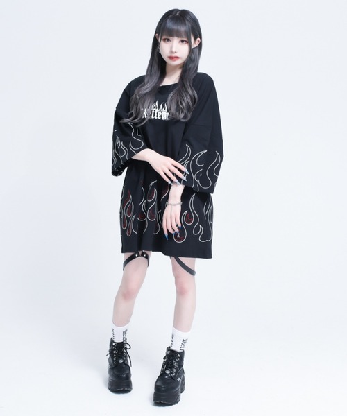 「REFLEM」 半袖Tシャツ FREE ブラック×レッド レディース_画像3