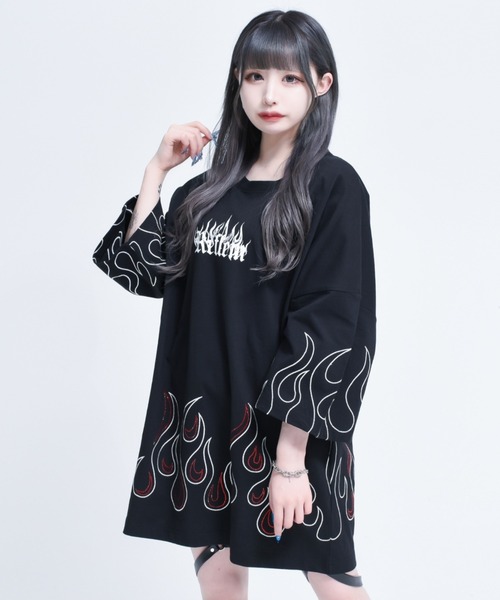 「REFLEM」 半袖Tシャツ FREE ブラック×レッド レディース_画像8