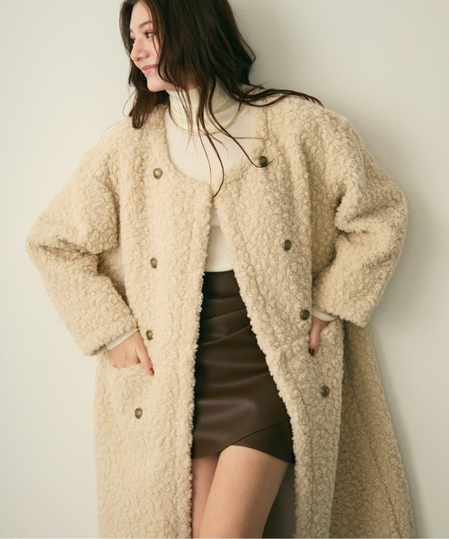 Lunea コート アウター ダブルボタンロングボアコート レディース