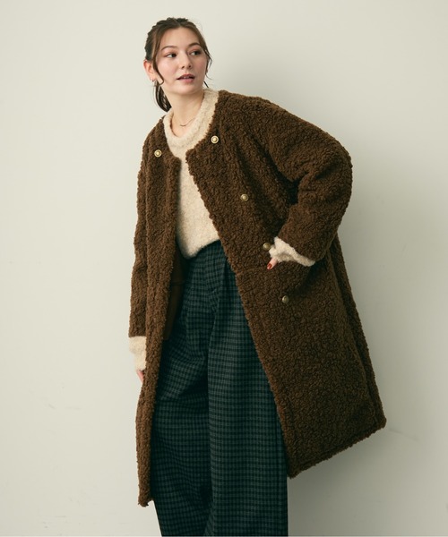 Lunea コート アウター ダブルボタンロングボアコート レディース