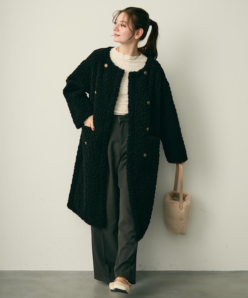 Lunea コート アウター ダブルボタンロングボアコート レディース