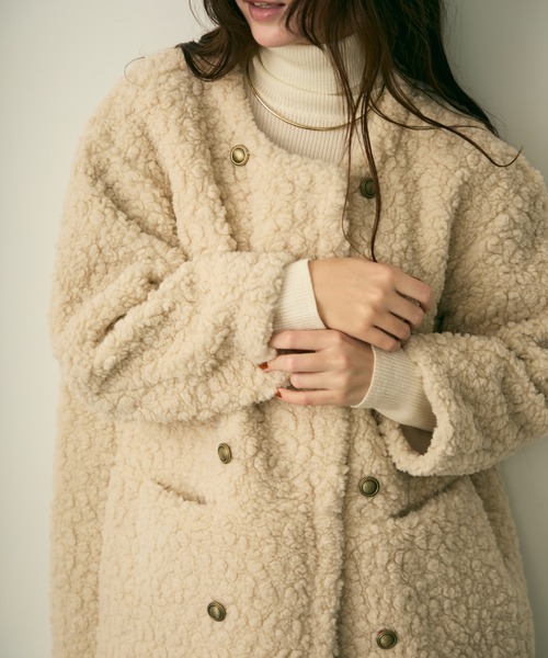 Lunea コート アウター ダブルボタンロングボアコート レディース