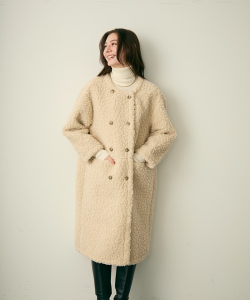 Lunea コート アウター ダブルボタンロングボアコート レディース