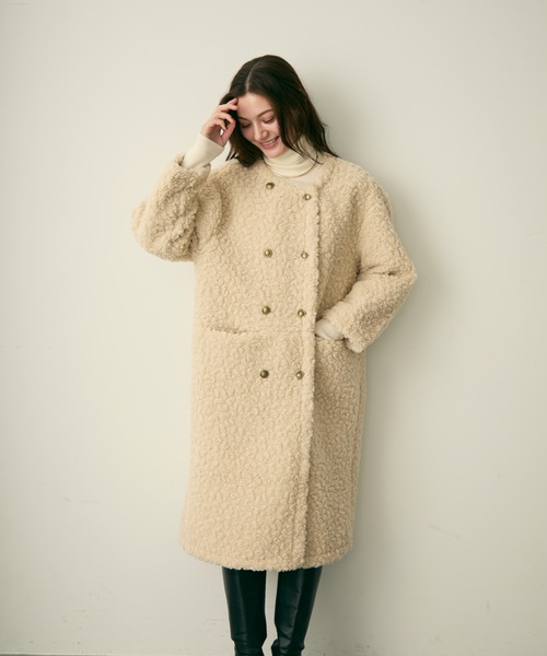 Lunea コート アウター ダブルボタンロングボアコート レディース