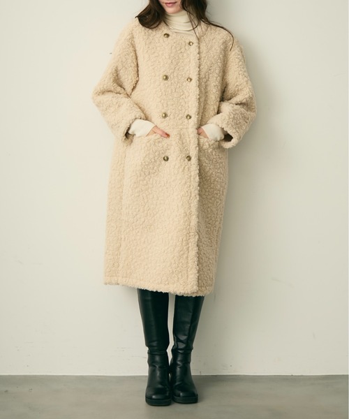 Lunea コート アウター ダブルボタンロングボアコート レディース