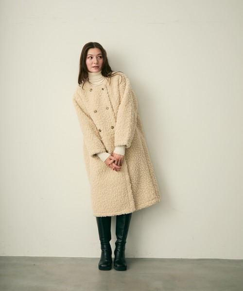 Lunea コート アウター ダブルボタンロングボアコート レディース