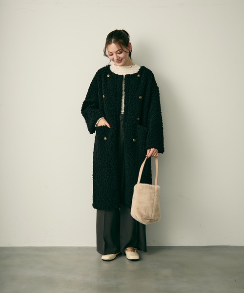 ciel ダブルボタンボアコート Lunea コート アウター ダブルボタンロングボアコート レディース