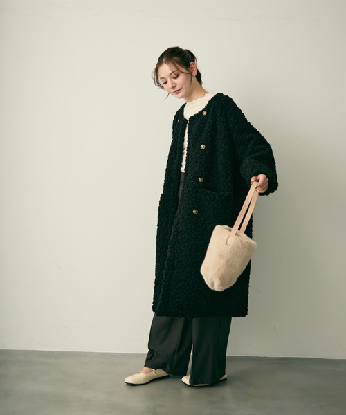 Lunea コート アウター ダブルボタンロングボアコート レディース