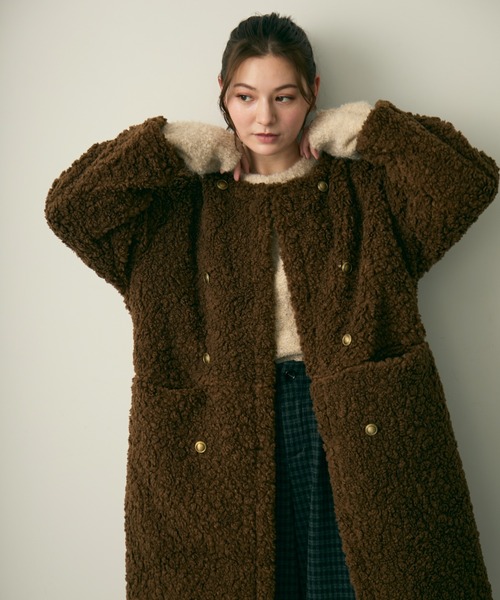 Lunea コート アウター ダブルボタンロングボアコート レディース