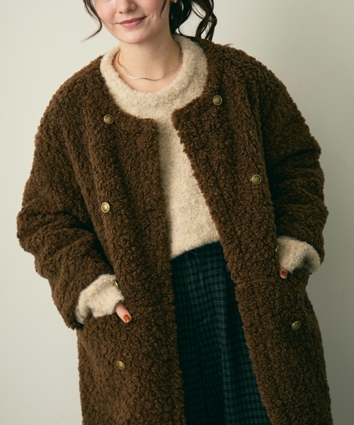Lunea コート アウター ダブルボタンロングボアコート レディース