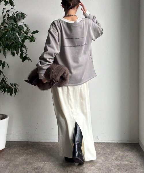 ドゥー　ワイドプルオーバー DouDou（ドゥドゥ） tシャツ 前後ロゴプリント裏起毛プルオーバー
