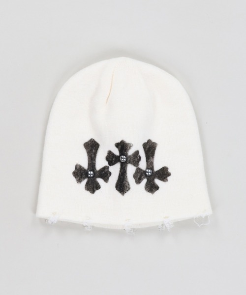 ニット帽　ビーニー　クロス　クロスモチーフ ニット帽 ニットキャップ 「Never mind the XU」cross beanie