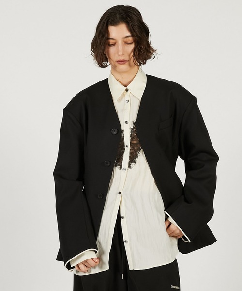 新品タグ付き LOHEN ローヘン ノーカラージャケット ブラック38 新品タグ付き LOHEN ローヘン ノーカラージャケット ブラック38 新品