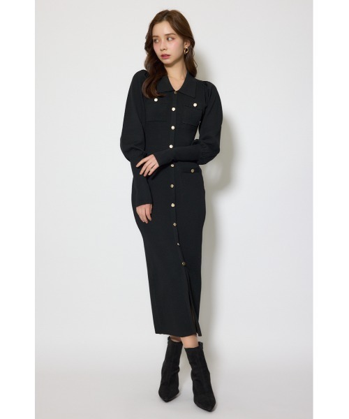 ワンピース パフロングスリーブニットタイトワンピース 春服 ワンピース パフロングスリーブニットタイトワンピース 春服