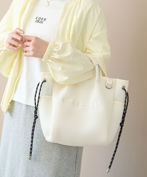 coen（コーエン） ショルダーバッグ バッグ ロゴ刺繍 メッシュパフ2way